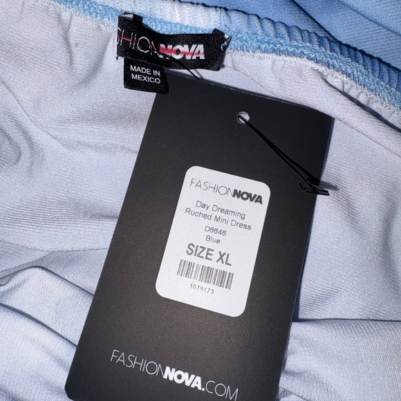 Fashion Nova Day Dreaming Ruched Mini Dress - Blue -Sz. XL - NWT - Picture 10 of 13